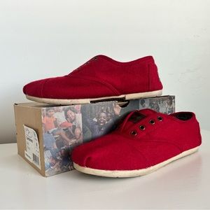 Red Tom’s Shoes.